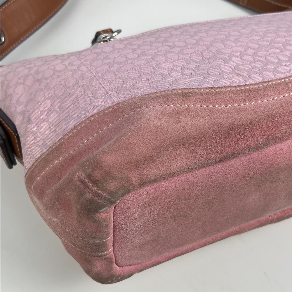Coach Y2K Baby Pink Signature Monogram Suede Jacquard Hobo Shoulder Bag F10945 - Picture 7 of 16